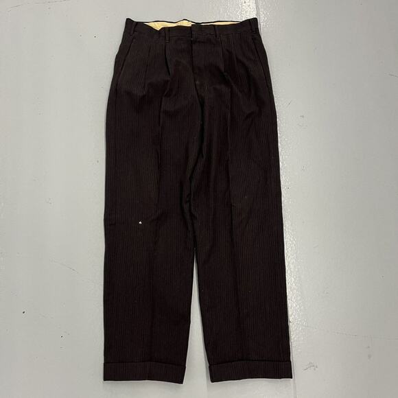 Vintage 40s 50s Black Striped Pleated Wide Leg Trouser 33x30